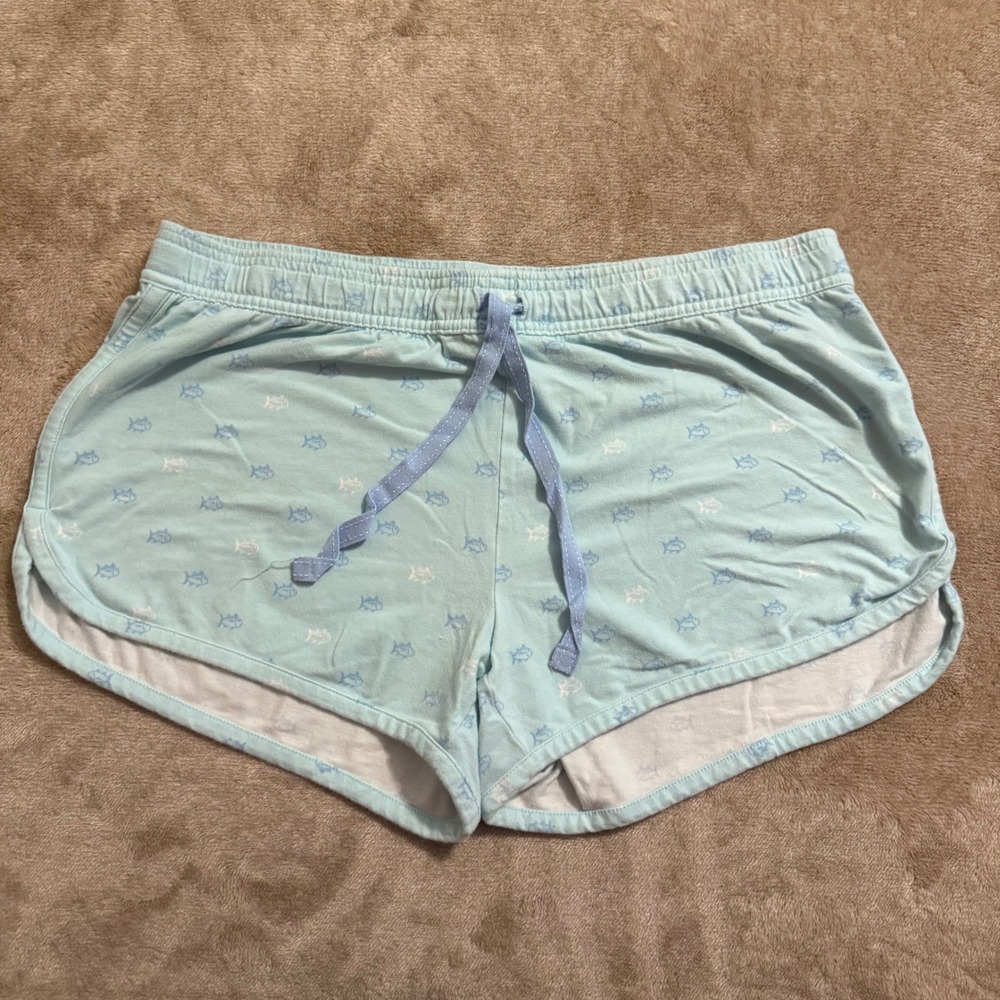 Southern Tide Womens Light Blue Fish Print Lounge Pajama Shorts Small 8990